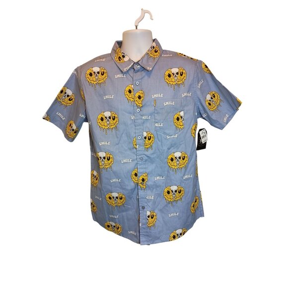 RF Brand Smile Skull Short Sleeve Collar Button Down Shirt Men's Sz .L - Picture 1 of 8